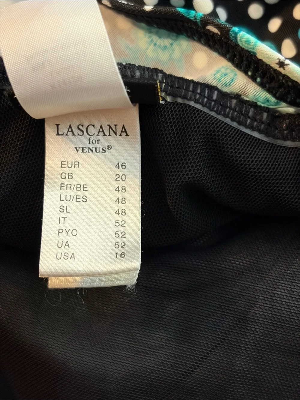 Lascana Black One-Piece Swimsuit Teal Floral Print Support Sz 16 beach pool vaca
